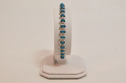 *Barrel Weave Bracelet in Peacock Blue and Silver Enameled Copper